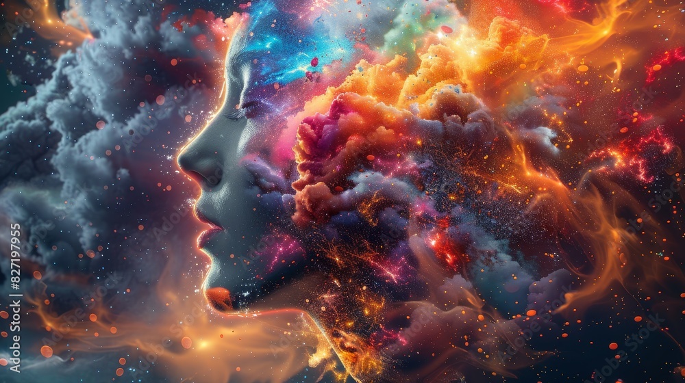 The image shows a colorful nebula with a face of a woman. The colors are vibrant and the image is very detailed. The image shows a colorful nebula with a face of a woman. The colors are vibrant and the image is very detailed.