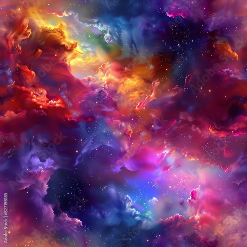Artistic interpretation of colorful nebula clouds, using enhanced digital effects to bring out the vivid hues and mesmerizing forms, suitable for creative visual projects