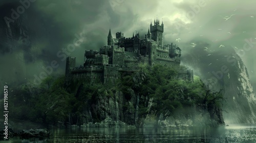 Mystical castle on a hill, dark and enchanting, ideal for a fantasythemed decor © Pornarun