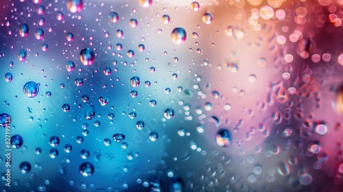 Aesthetic  colorful  and beautiful minimalism rain drops on glass  creating a serene and calming effect. Perfect as a wallpaper background for online meetings or video calls