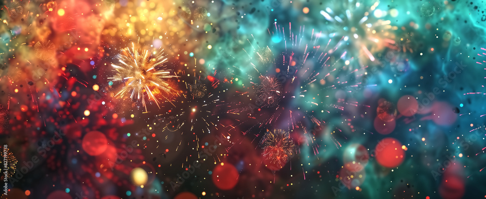 Abstract background new year, cheering crowd and red blue green