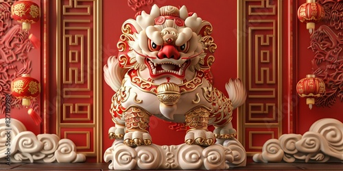 Chinese Guardian Lion Statue photo