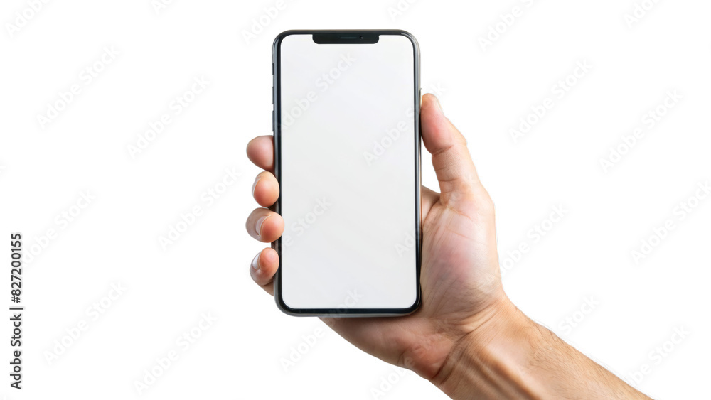 Hand Holding Smartphone with Blank Mockup Screen Isolated on White Transparent Background, PNG Element Hand Holding Smartphone with Blank Mockup Screen Isolated on White Transparent Background, PNG Element