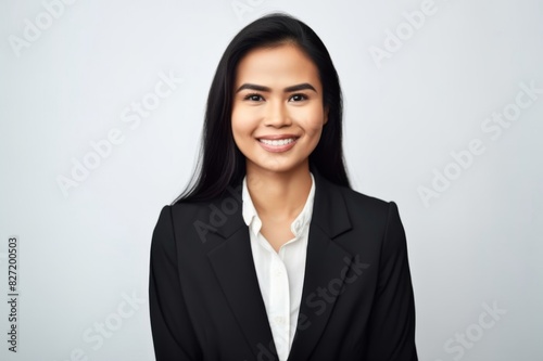 young businesswoman smiling on white background