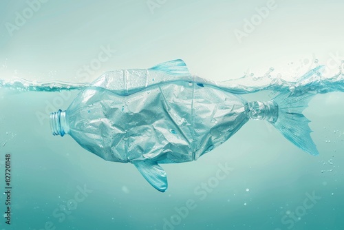 Plastic bottle turning into a fish, symbolizing ocean cleanup, Environmental Awareness, Illustration
