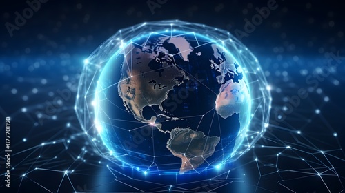 Conceptual 3D Rendering of a Digital Globe Representing Global Network and Connectivity Through High-Speed Data Transfer and Cyber Technology