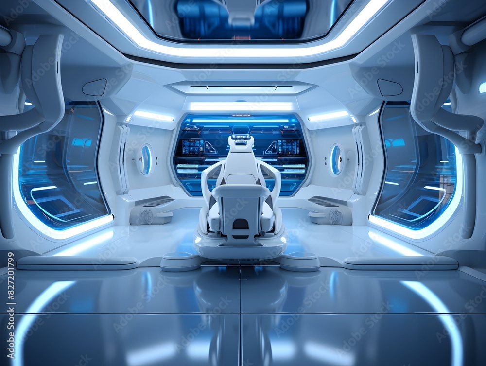 Fototapeta premium Futuristic Spaceship Interior Bathed in Radiant Glow of Cutting-Edge Technology