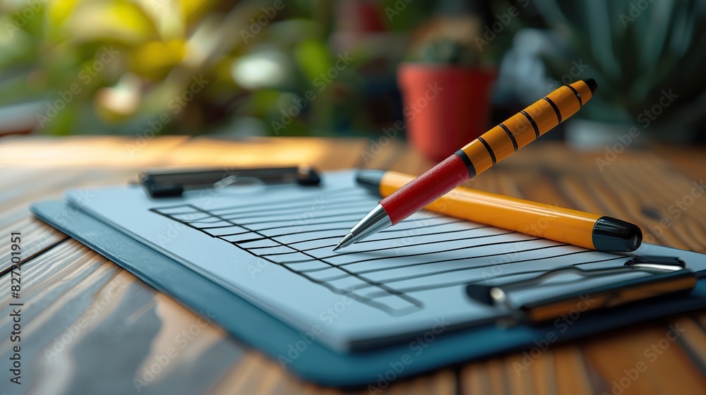 Fototapeta premium concept of human resources and management employees must complete the online survey form and answer the test questions a clipboard with a checklist marked