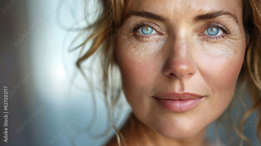 Closeup of a middle-aged woman�s face, showing natural beauty and confidence Closeup of a middle-aged woman�s face, showing natural beauty and confidence