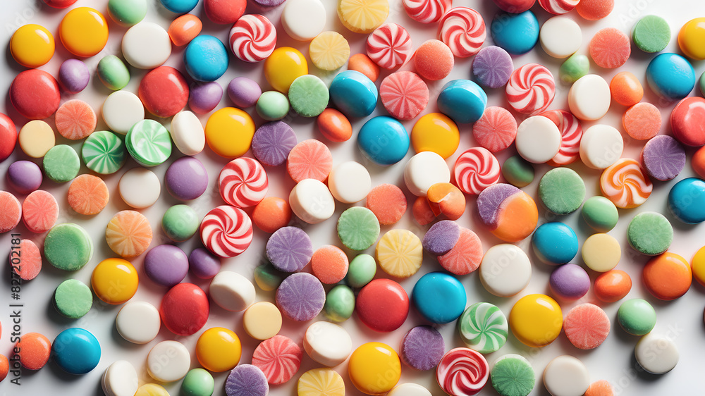 Obraz premium Colorful candies flying on the background, Generative AI