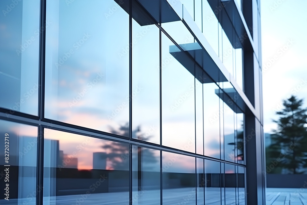 Φωτογραφία Striking Glass and Steel Facade of a Contemporary Urban Office Building at Sunse