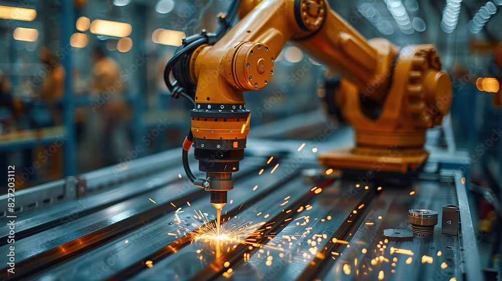 robot welder at work in factory robot welder at work in factory