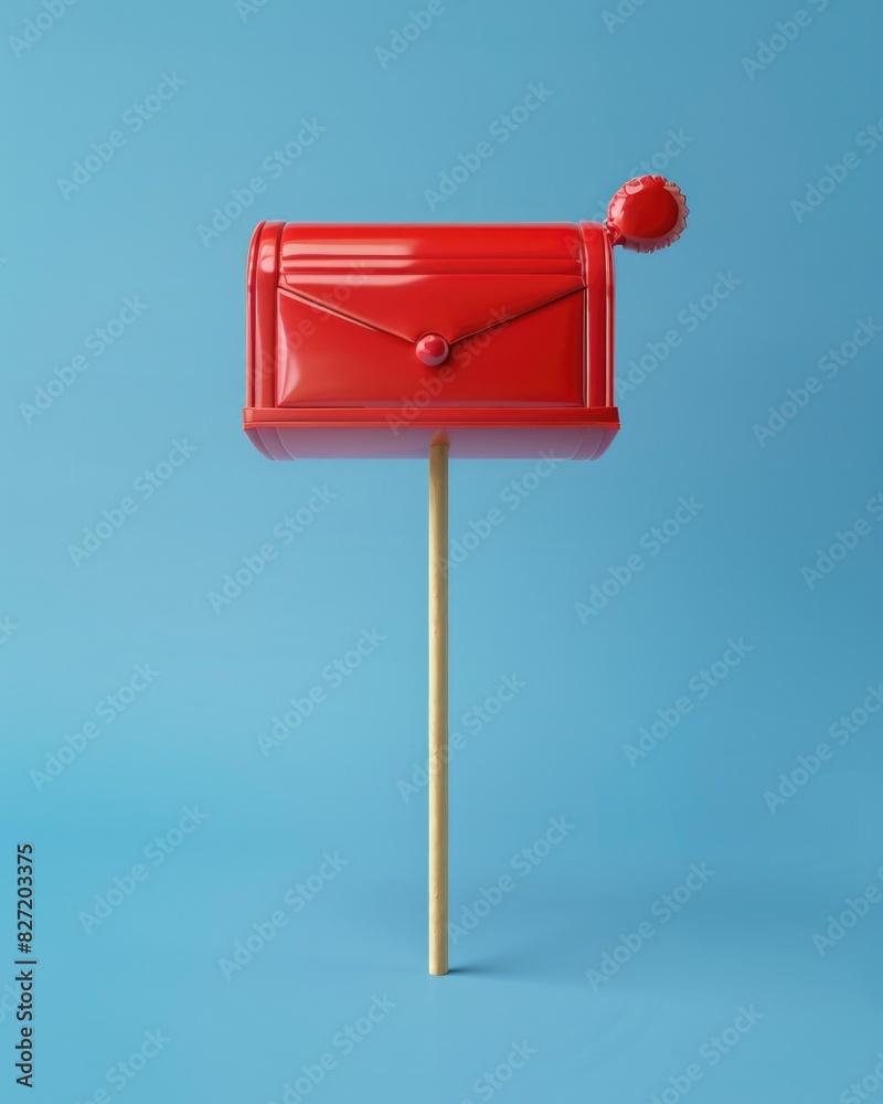 red mailbox made of inflatable items on blue background in style of 3d. playful design concept. red mailbox made of inflatable items on blue background in style of 3d. playful design concept.