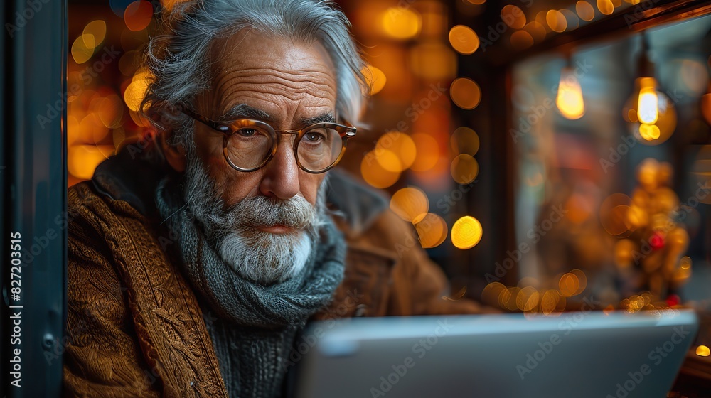 Fototapeta premium mature businessman working on laptop computer