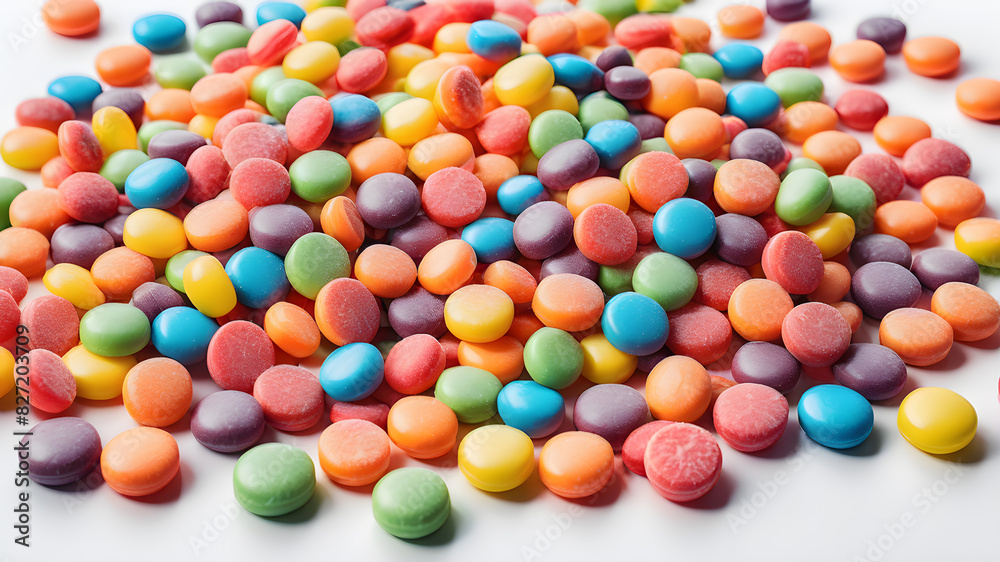 Obraz premium Colorful candies flying on the background, Generative AI