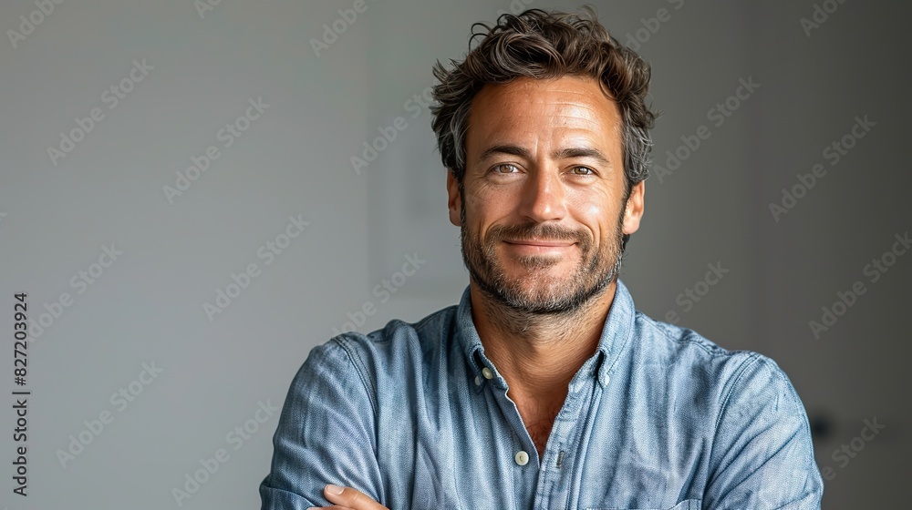 portrait of smiling man with crossed arms on white background portrait of smiling man with crossed arms on white background