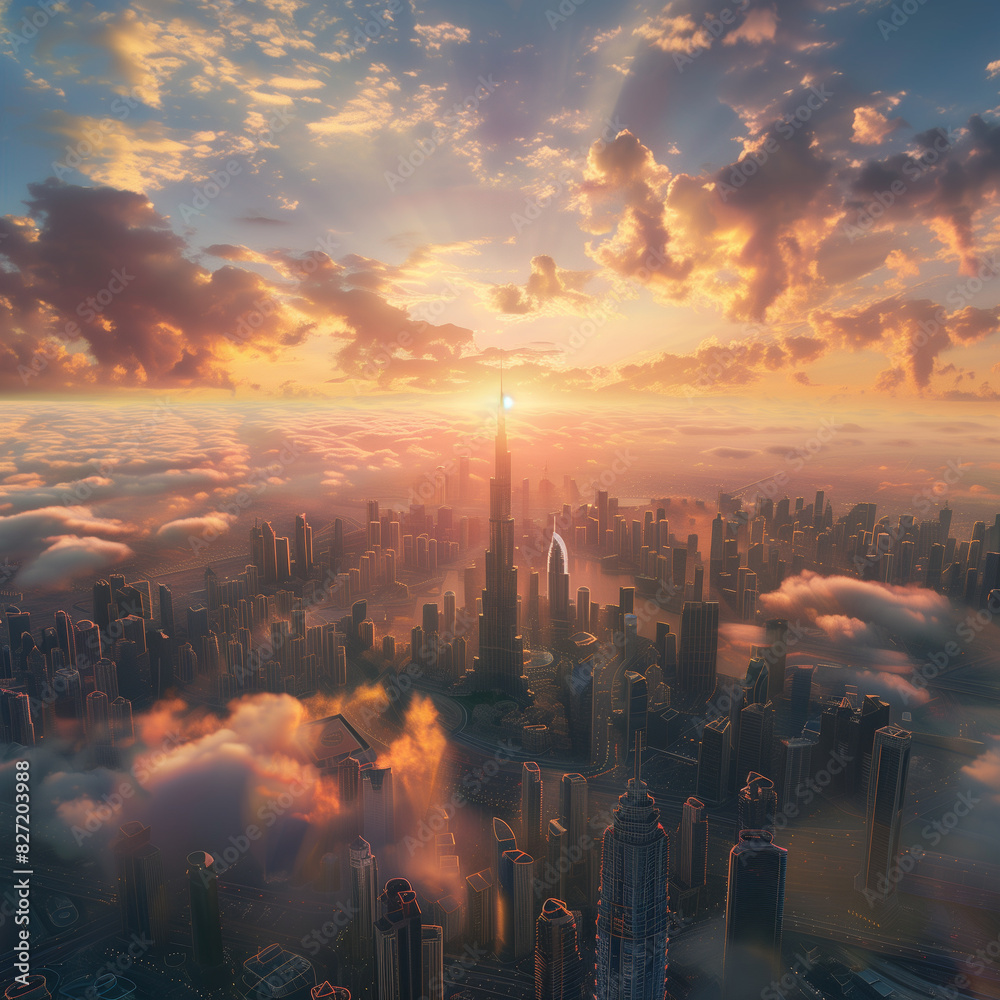 Sunrise over a modern cityscape with clouds Sunrise over a modern cityscape with clouds