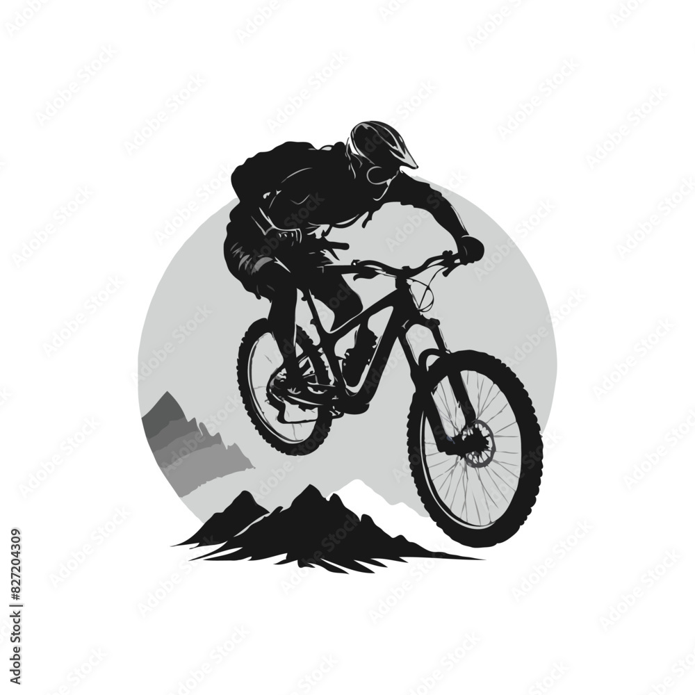 Obraz premium mountain bike cycling vector vintage illustration. Mountain bike logo