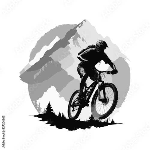 mountain bike cycling vector vintage illustration. Mountain bike logo