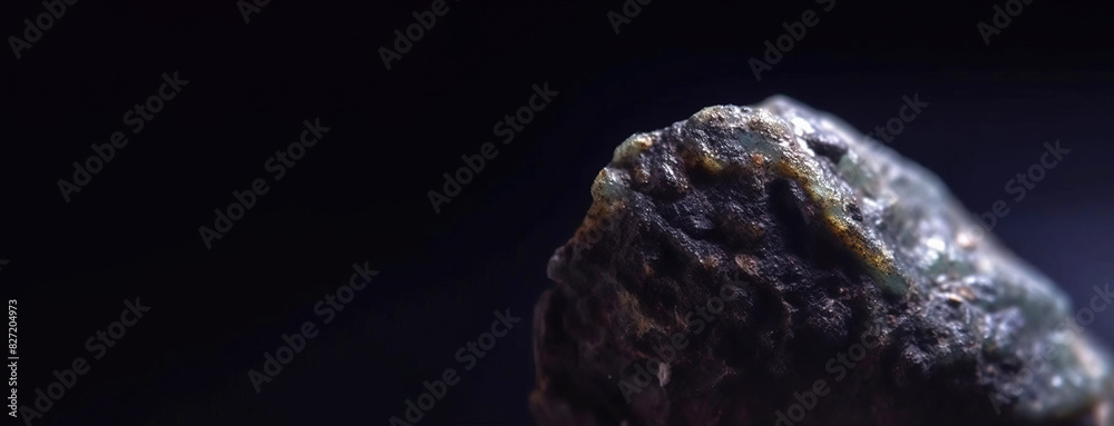 Uytenbogaardtite fossil mineral stone. Geological crystalline fossil. Dark background close-up.