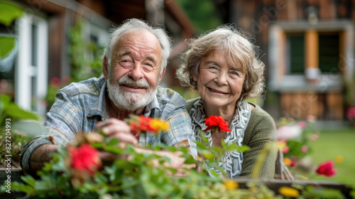 Serene Senior Couple Enjoying the Benefits of Social Security in Peaceful Garden Setting
