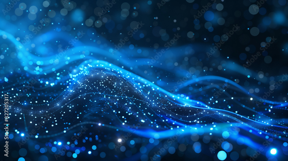 Futuristic digital wave of blue particles in a dynamic data stream,Blue technological rays, lines Futuristic digital wave of blue particles in a dynamic data stream,Blue technological rays, lines