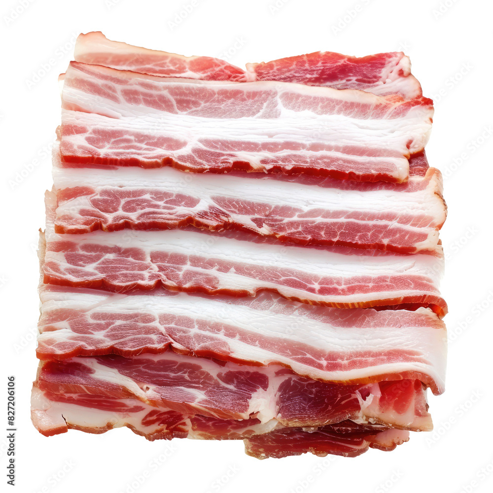 Obraz premium Stacked Slices of Raw Bacon Ready for Cooking, Illustrating the Concept of Ingredients Preparation.