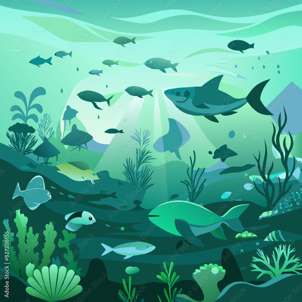vector showing an underwater scene with diverse marine life, clean water, and no pollution, highlighting the importance of protecting our oceans vector showing an underwater scene with diverse marine life, clean water, and no pollution, highlighting the importance of protecting our oceans