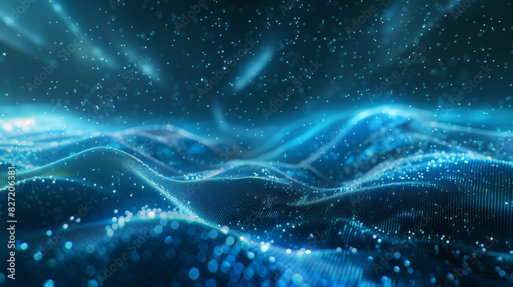 Futuristic digital wave of blue particles in a dynamic data stream,Blue technological rays, lines Futuristic digital wave of blue particles in a dynamic data stream,Blue technological rays, lines