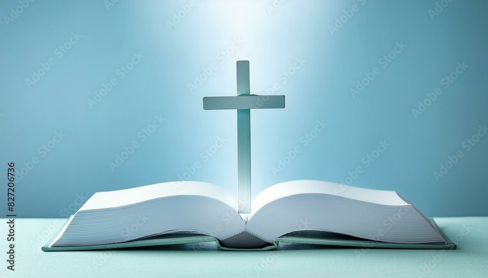 Christian Cross with Bible - Symbol of Christianity - Enlightening by Reading the Bible - Book of Christians - Cross symbol - Crucifixion of Jesus Christ - Holy Rays - Blessing from Above Christian Cross with Bible - Symbol of Christianity - Enlightening by Reading the Bible - Book of Christians - Cross symbol - Crucifixion of Jesus Christ - Holy Rays - Blessing from Above