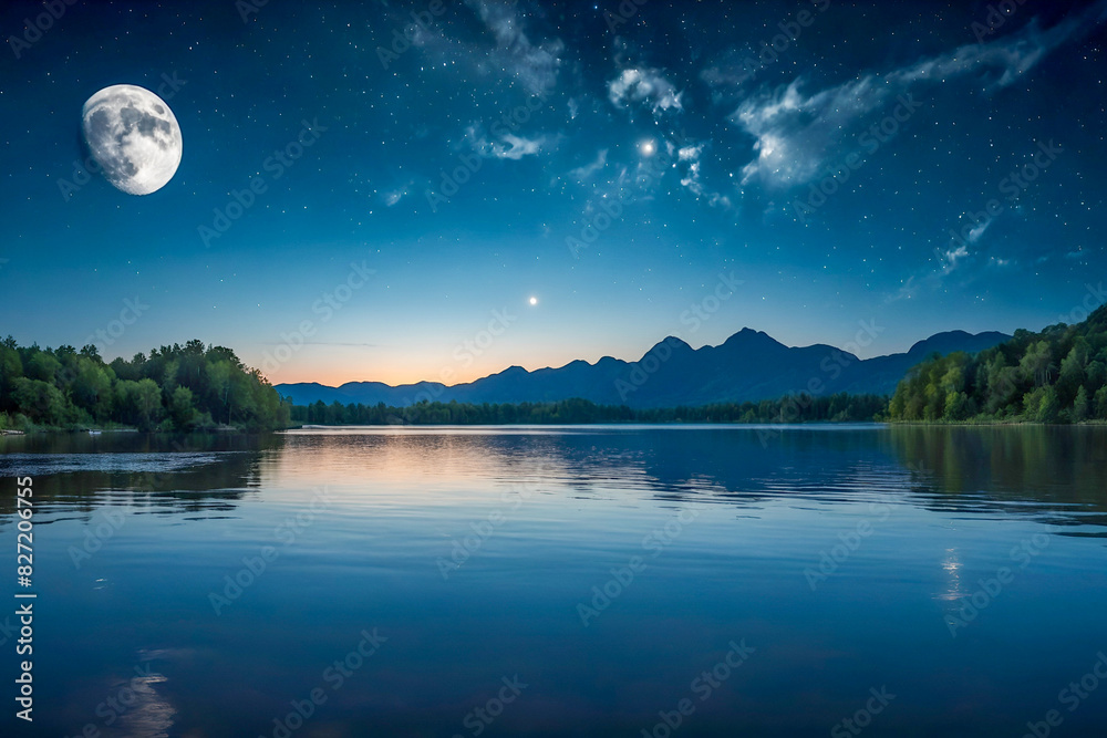moon over lake moon over lake