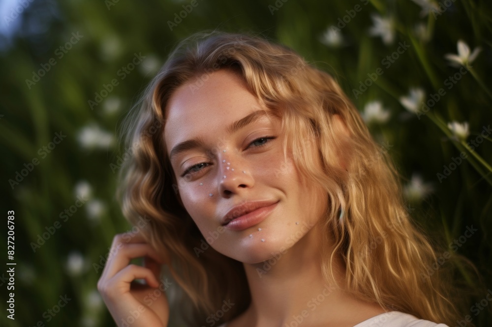 Beauty in nature Beautiful natural blonde woman with freckle skin, applying moisturizer on skin Beauty in nature Beautiful natural blonde woman with freckle skin, applying moisturizer on skin