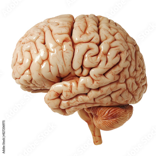 Highly detailed human brain model showing cerebral cortex, cerebellum, and brainstem, concept of neuroscience, cognition, and mental health photo