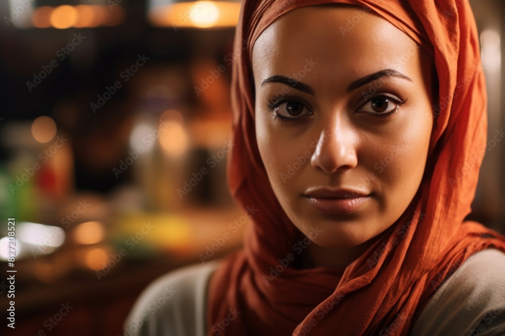 close-up portrait of woman in kitchen at home close-up portrait of woman in kitchen at home