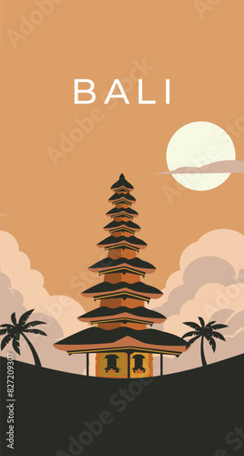 Bali flat illustration background for post card