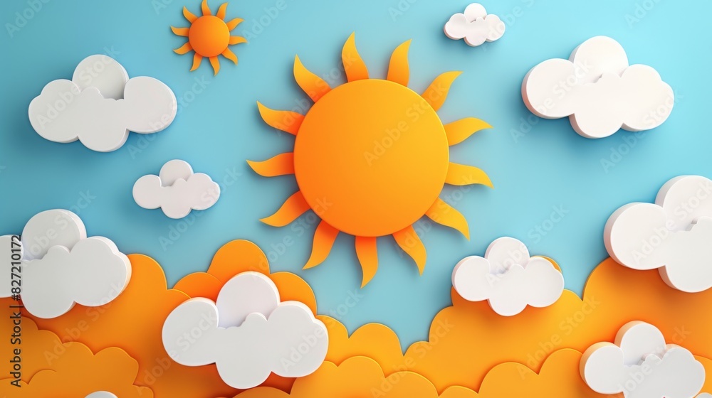 Fototapeta premium sun and clouds flat design top view sun theme 3D render Splitcomplementary color scheme