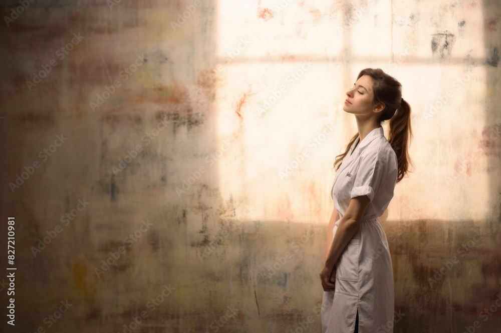 female doctor standing by wall female doctor standing by wall