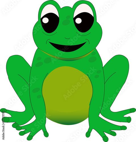 Grenouille verte de face  souriante sur fond blanc 