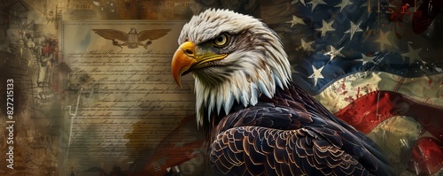 epic painting of an eagle with the American flag and the constitution in the background American flag, 4th of july holiday,Independence Day,Memorial Day