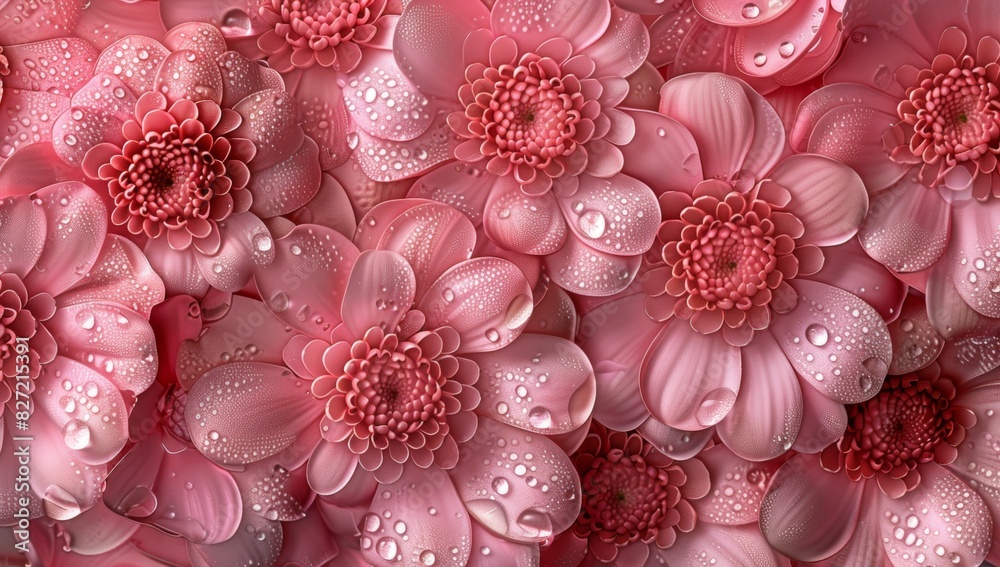 A closeup of pink chrysanthemums with dew drops on their petals A closeup of pink chrysanthemums with dew drops on their petals