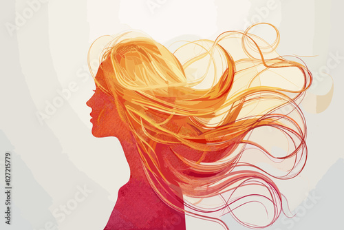 Abstract Female Silhouette with Blonde Hair, Mosaic Paper Cut Style Vector Illustration