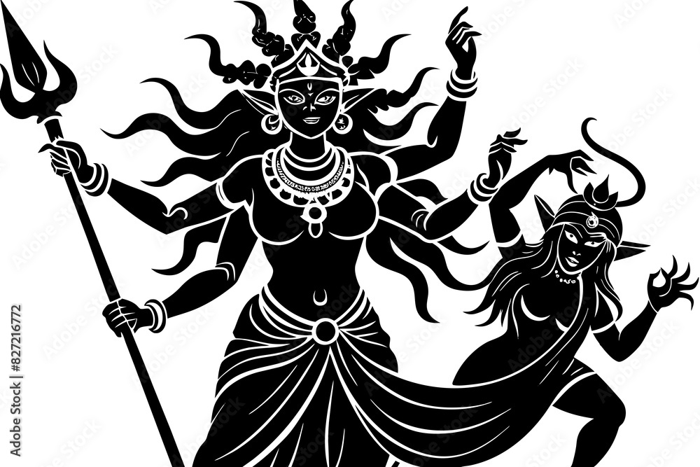 Durga and the demon vector silhouette illustration Durga and the demon vector silhouette illustration