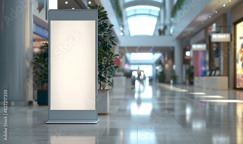 Empty Unique Roll-Up Mockup Poster Stand In Shopping Mall  Modern Digital Roll-Up Banner Stand In Corporate Hall  Generative AI.