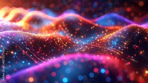 An abstract 3D illustration of big data streams, with colorful data nodes and pathways glowing in various hues, set within a bright, dynamic environment with a soft bokeh effect to emphasize the