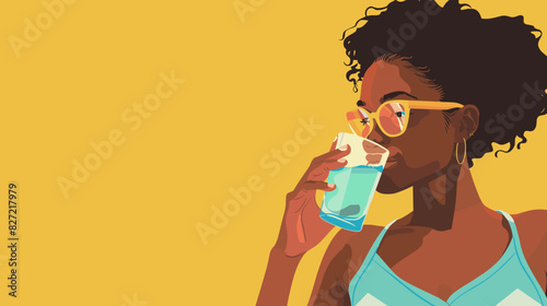African American Woman Drinks Water from Glass, Quenching Thirst and Staying Hydrated photo