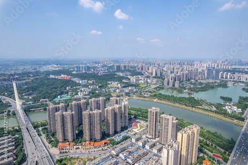 Urban residential real estate along the Liuyang River in Kaifu District  Changsha  China