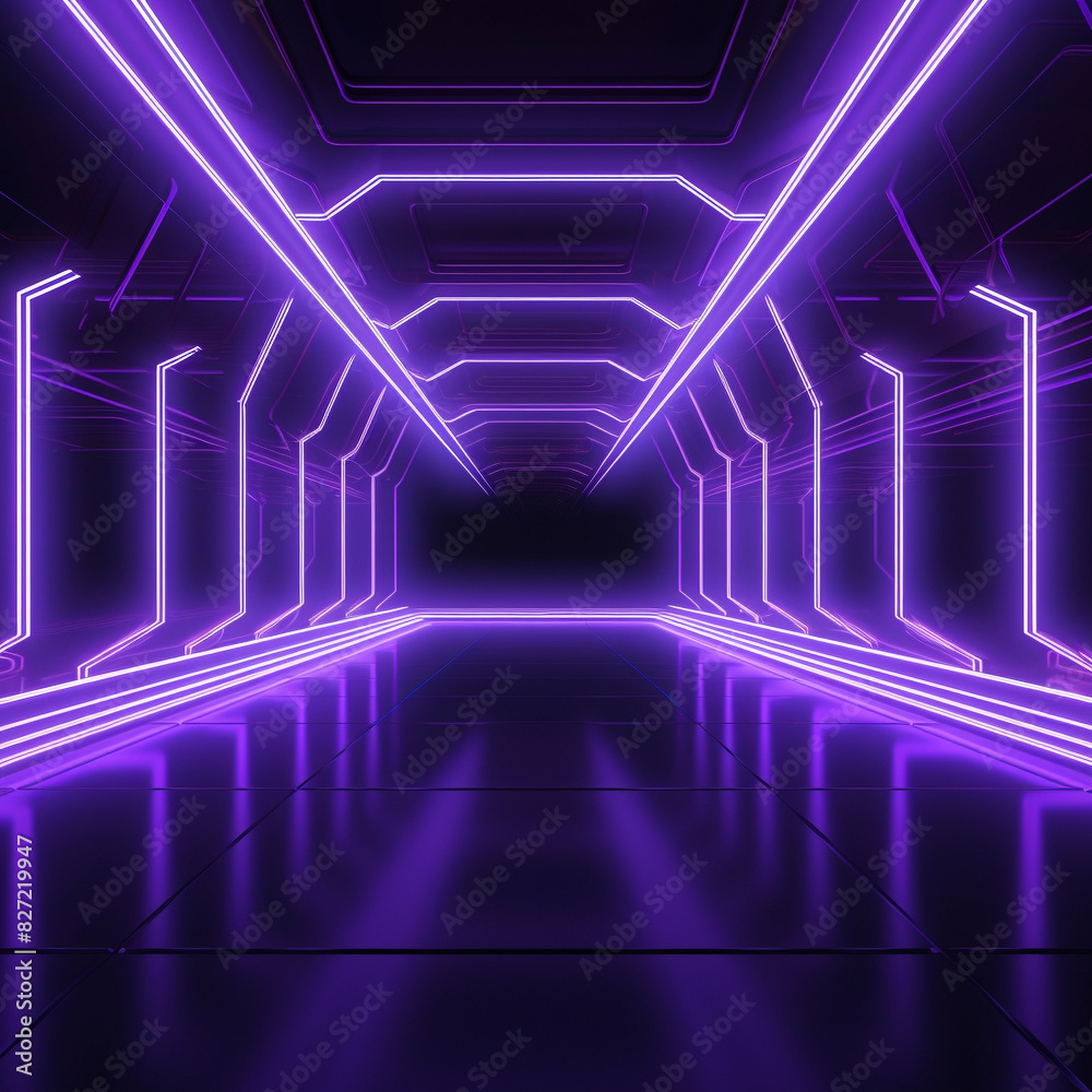 Futuristic hallway with neon purple lights, creating a sci-fi atmosphere perfect for technology and modern themes.