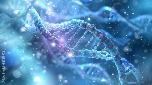 a 3D rendering of a DNA strand on a dark blue background. gene therapy, with modified DNA being introduced into cells. photo