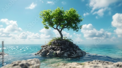 A desert island with a single tree photo