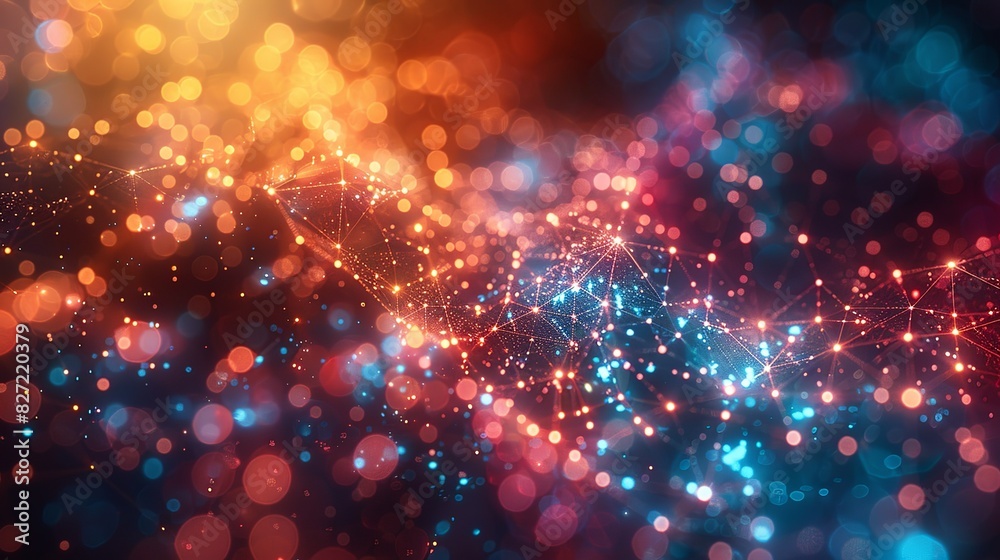 Obraz premium A detailed representation of a global database, featuring interconnected data points and pathways glowing in multiple colors, with a bright, dynamic background and bokeh effect to highlight